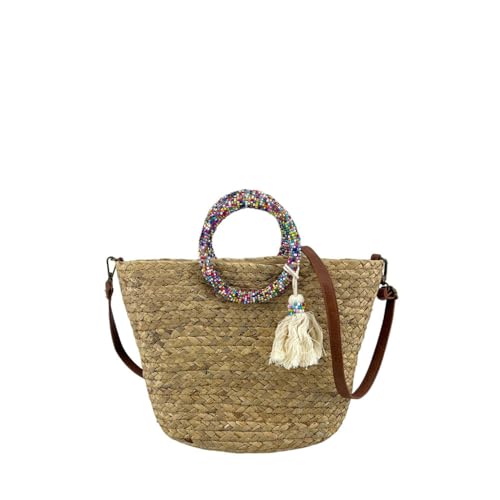 MODELISA - Bolso Capazo De Hombro Y Mano Rafia Paja Borla Playa Mujer (Marrón)