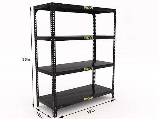 Image of Iron Metal Storage Rack 4 Shelf Adjustable Shelving Unit | Heavy Duty Space Saving Organizer Rack | Black | 12x29x36 Inch