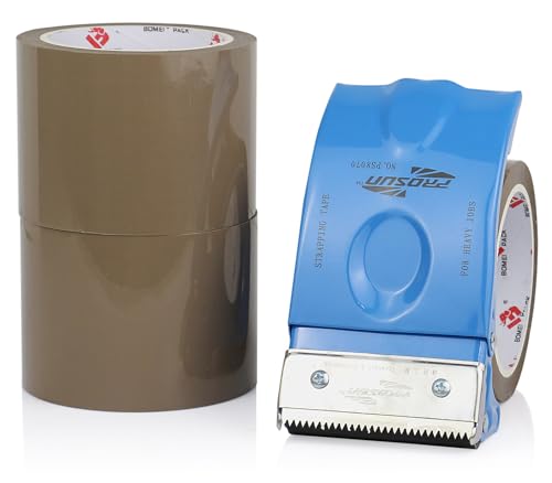3 Inch Wide Packing Tape with Dispenser,2.4 Mil x 55 Yards Heavy Duty Packaging Tape Refill for Shipping,Industrial Grade,Urtal Strong Boxing Tape for Moving,Mailing and Storages (Brown) by BOMEI PACK - Used condition - US$11.27