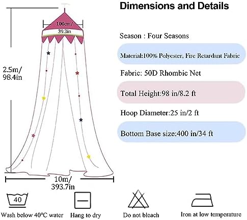 Princess Bed Netting Canopy Mosquito Net Bed Canopy for Girls Round Dome Bed Netting Canopy for Adults with Lights,White