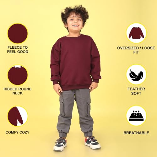 Image of Nusyl Boy's Black Solid Crew /Round Neck Sweatshirt |Skin Friendly Full Sleeve Sweatshirt|Drop Shoulder Oversized Sweatshirt | Round Neck Sweatshirt Oversized Fit Long Sleeves |