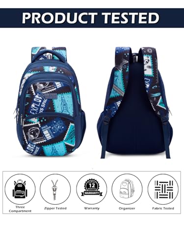 Image of Lavie Sport Spaceship 30L Navy Backpack |Organizer & Bottle Holder |Gift for Men, Women, Boys, Girls | Laptop Sleeve for School & College