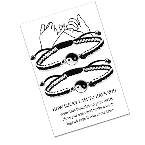 LUOKIFUR Couple Yin Yang Bracelet-Bracelets d'amitié réglables, Corde tressée à la main Bracelet de relation d'amitié Femmes Hommes Bijoux Cadeaux (Black-White(s))