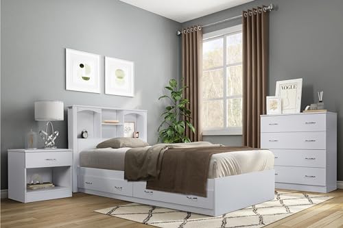 American Furniture Classics Twin Sized Bookcase Headboard Platform, Casual White Laminate - Thumbnail 7