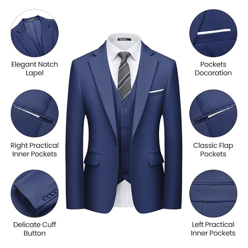 WULFUL Men's 3 Piece Slim Fit Suit Set One Button Blazer Jacket Pants Tuxedo Set Navy by WULFUL - Used condition - US$58.47