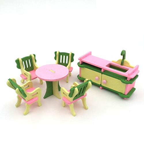 Madera Muebles Juguete Simulación Mesa muñeca Juguete Puzzle de Madera Juguete pädago gisches Pretend Play Set simula Casa Juguete para niños (Cocina, 6 Unidades)