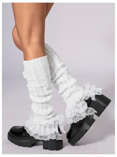 Image of WDIRARA Women's Bow Knitted Ankle Leg Warmers Long Socks Kawaii Boot Socks Y2K
