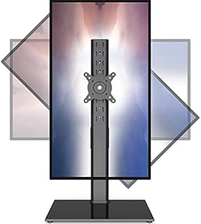 Single Monitor Stand Freestanding 27-43 Inch Monitor Arm Curved Screen Monitor Mount Tempered Glass Base Adjustable Motion Tilt -15° to 10° Swivel ±45° Rotation 360° Weight Capacity 77lbs HT05B-003P