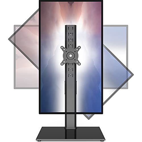 Single Monitor Stand Freestanding 27-43 Inch Monitor Arm Curved Screen Monitor Mount Tempered Glass Base Adjustable Motion Tilt -15° to 10° Swivel ±45° Rotation 360° Weight Capacity 77lbs HT05B-003 by Hemudu - Used condition - US$27.29