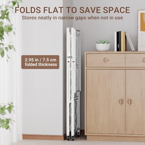 Image of black leopard 4-Tier Foldable Metal Storage Shelf with Wheels, White | Foldable Design; 85 lb Capacity per Shelf; Preassembled Frame; Lockable Casters; Reinforced Metal Construction