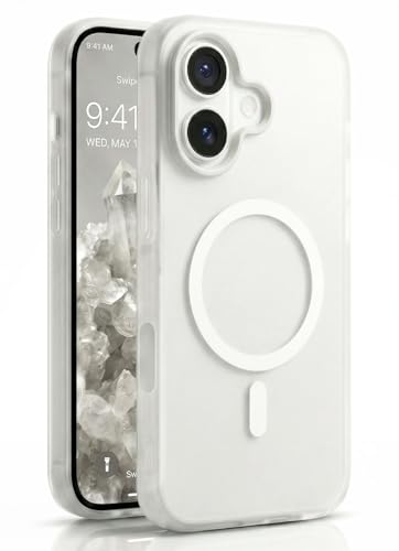 Image of amazon basics Luxury MagSafe Compatible Magnetic Case for iPhone 17 | Soft Touch Matte Pastel Finish | Shockproof Back Cover with Camera Protection (White)