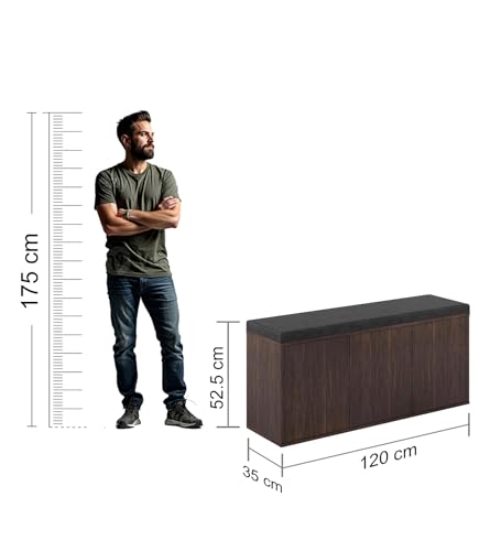 Image of Beni Shoe Rack | Engineered Wood | Choco Walnut Finish | 3 Doors & 4 Shelves | Storage Organizer for Entryway | Knock Down | 36 Months Warranty