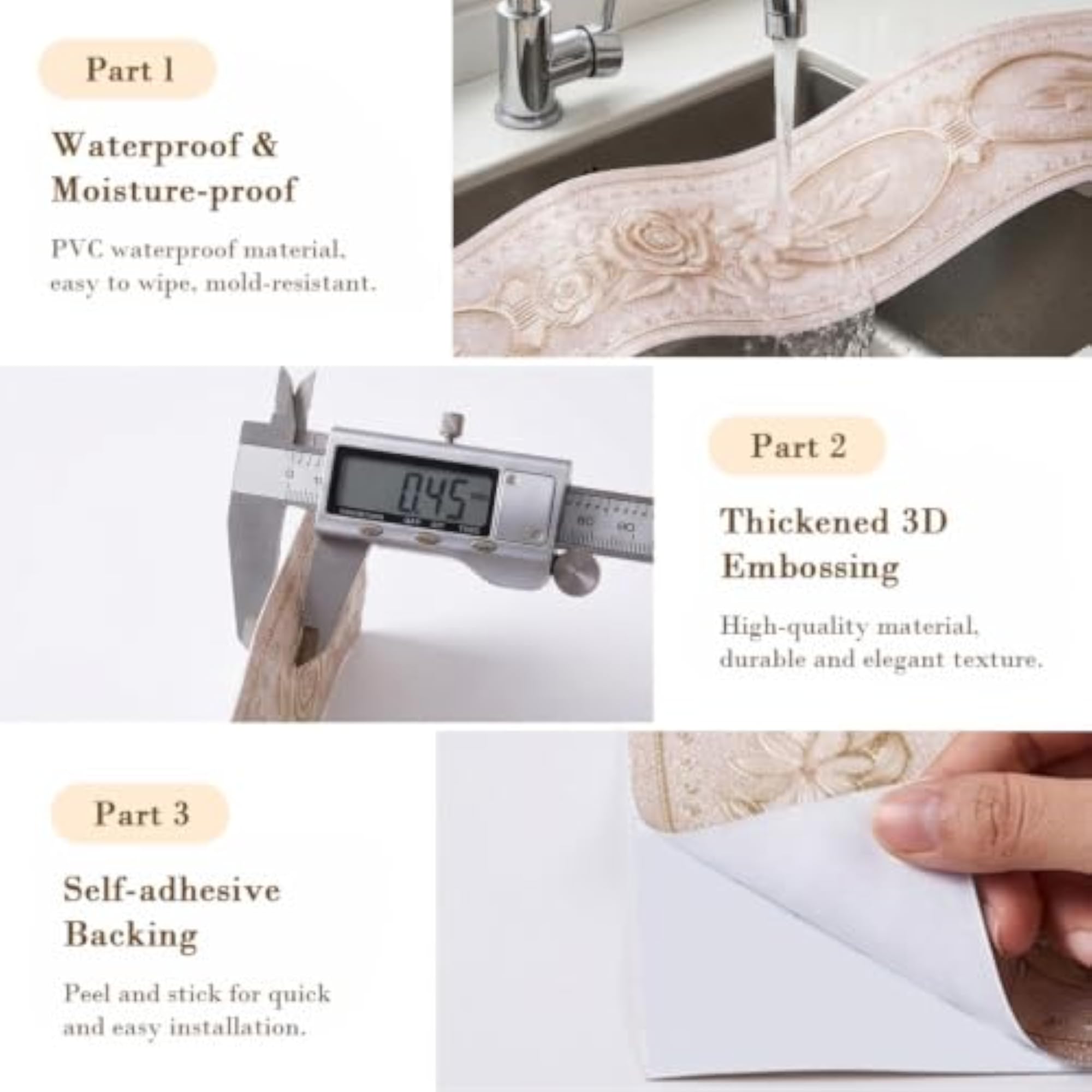 3D Floral Wallpaper Border Peel and Stick for Bathroom