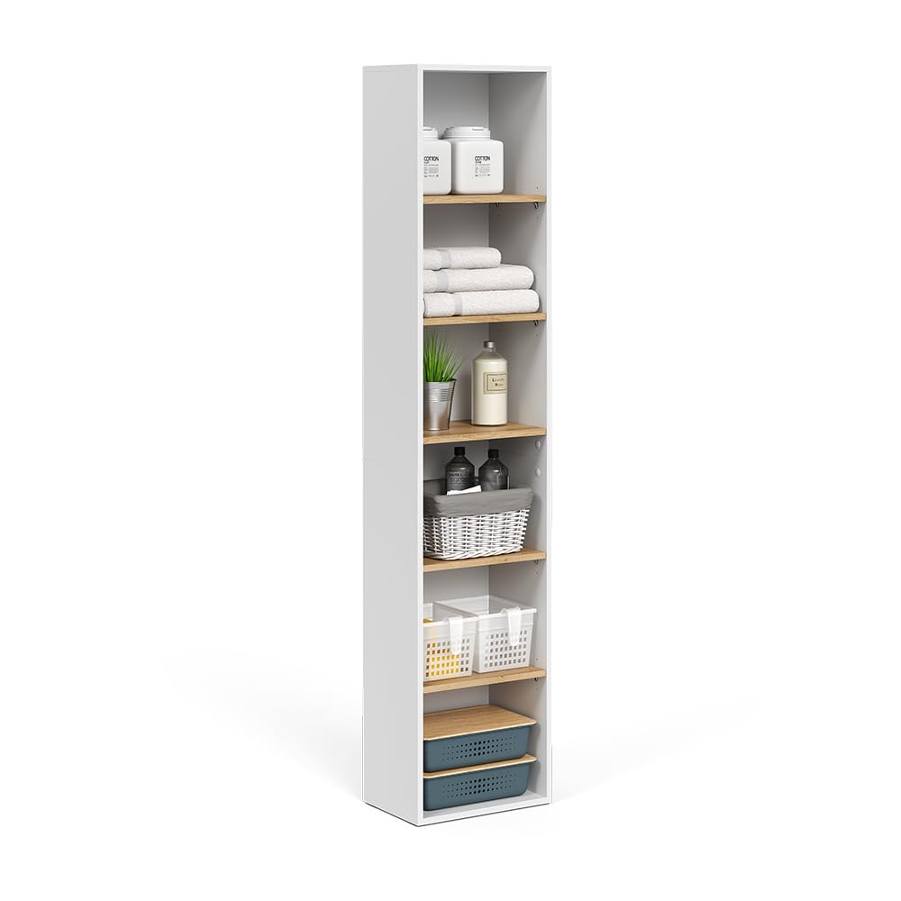 Vicco Armario de baño Viktor, Blanco/Artesano, 40.2 x 188.6 cm | apto para el almacenamiento vertical de accesorios de baño