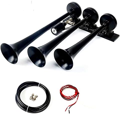 Viping Car Horn Black Three Tube The electromagnetic Electric Horn Solenoid Control Air Horn Waterproof Whistle 12V 165DB Loud Motor Car Sound Valve for Car Any Vehicle Truck Trains Boats Lorrys Vans