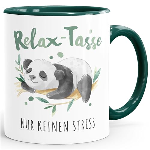 SpecialMe® Kaffebecher Relax-Tasse Panda Spruch Nur keinen Stress | Mama's/Papa's Relaxtasse Inner-gruen Keramik-Tasse