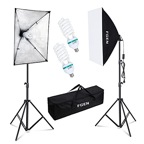 FGen Softbox Fotostudio Set, Fotolicht 2x50x70cm Beleuchtung für Fotostudios mit E27 Sockel 135W 5500K Fotolampe und 2M verstellbare Lichtstative für Studio-Porträts, Produktfotografie