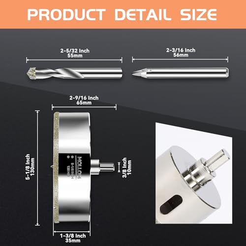 Image of MOLLOM 5-1 /8 inch (130mm) Diamond Hole Saw with 2 Pilot Drill Bit