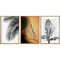 SIGNWIN Framed Canvas Print Wall Art Duotone Jungle Leaf Closeup Variety Floral Nature Photography Modern Art Tropical Relax/Calm Grey Dark for Living Room, Bedroom, Office - 16