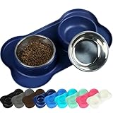 Vivaglory Dog Bowls Stainless Steel Water and Food Bowl Pet Cat Feeder with Non Spill Skid Resistant Silicone Mat, Medium, Navy Blue
