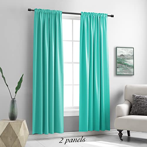 Image of DONREN 84 Inch Turquoise Curtains Home Decoration Privacy Protection - Blackout Window Drape with Rod Pocket,Set of 2 Panels