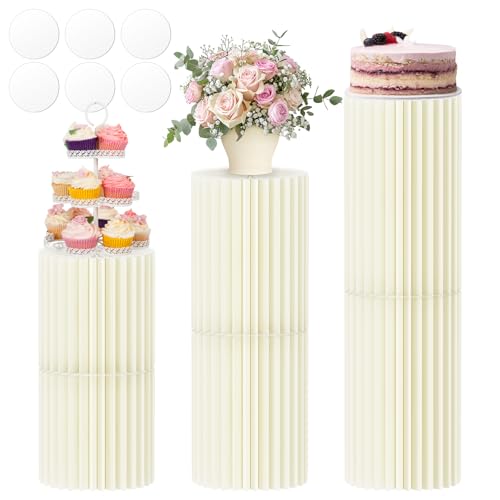 Cecnamt Cylinder Stands for Party,6 Pcs Paper Cylinder Pedestal Stand with Acrylic Disc Foldable Round Pillars Pedestal Cake Stands for Wedding Party Decor by Cecnamt - Used condition - US$63.17
