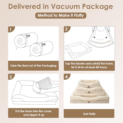 EHEYCIGA Orthopädisches Hundebett Grosse Hunde, 106.5x76x18.5cm, Memory Foam Waschbar und Wasserdicht Hundekorb mit 4 Rändern, Hundesofa Hundecouch rutschfest, Beige