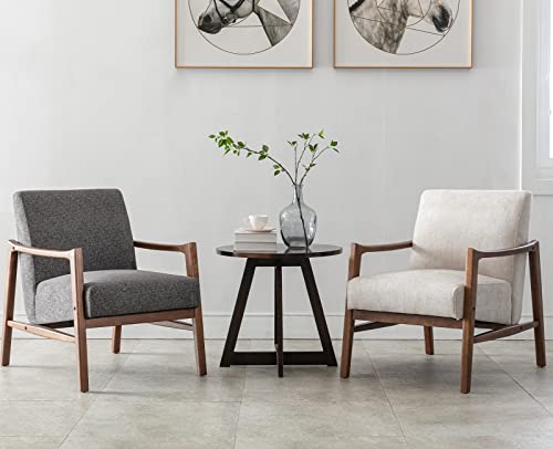 Kmax Linen Fabric Accent Chairs Set Of 2 Living Room Reading Chairs With Solid Wood Armrest Upholstered Comfy Armchair For Bedroom Guest Room, Beige #TOP18