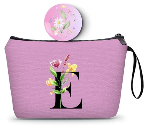 SEAMOON A-Z Small Gifts for Women, Purple Initial Makeup Bag with Mirror, E
