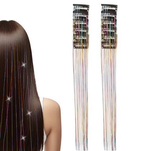 Extensiones de cabello con purpurina, 12 unidades, resistentes al calor, brillantes, resistentes al calor, 51 cm, resistentes al calor, para mujeres