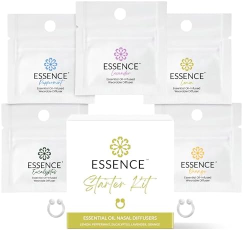 Essence Nasal Diffuser Starter Kit – Essential Oil Silicone Nose Ring Inhalers for Beginners – Wearable Aromatherapy Bundle for Relaxation, Energy & Breathing Support