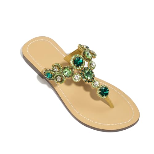 Image of Rhinestone Sandals for Women - Sparkly Jeweled Bling Thong Flip Flops, Dressy Gemstone Flat Sandals for Wedding, Party, Beach & Summer Outfits