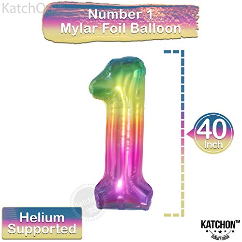 Image of KatchOn Foil Rainbow Number 1 Balloon - 40 Inch