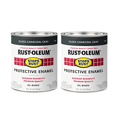 Rust-Oleum 7784502-2PK Stops Rust Brush On Paint, Quart, Gloss Charcoal