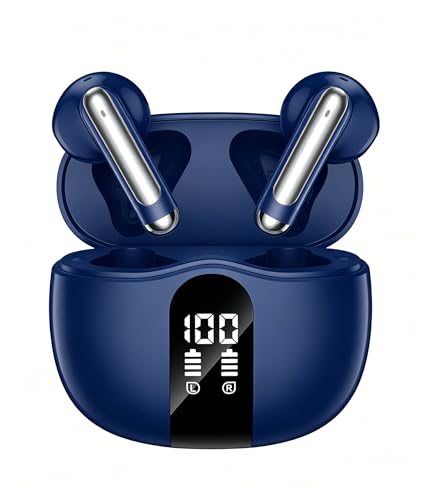 Image of Wireless Earbuds, 2026 Bluetooth 5.4 Headphones Bass Stereo Ear Buds with Noise Cancelling Mic, LED Display in Ear Earphones 50H Playtime Ear Buds, IP7 Waterproof for Laptop Pad Phones Deep Blue