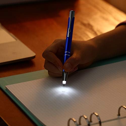 Zonon 4 Pieces Lighted Tip Pen Ballpoint Pen with Light Flashlight LED Light Pen LED Penlight Light Up Pen for Writing in the Dark (Black and Blue)