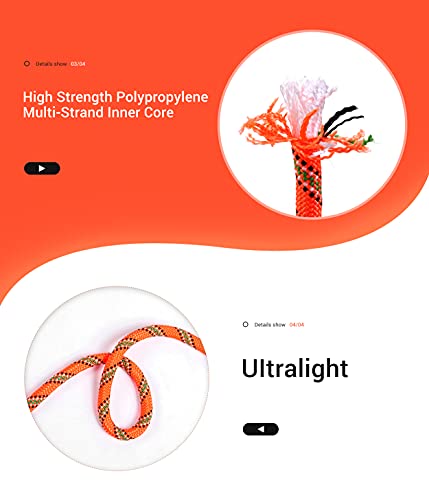 Nice C Climbing Rope, Rescue Rope, Construction Rope, Rock Climbing Rope, Static 10mm 32ft/64ft/96ft/160ft/230ft/500ft/985ft/1000ft with Carry Bag (Orange, 30M(96ft)) - Thumbnail 2