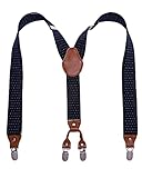 Ribete de piel auténtica: estilo clásico en Y de 35 mm de ancho para pantalones con piel auténtica suave y clips resistentes. Correa elástica de alta densidad que puede sostener tus pantalones para una apariencia limpia