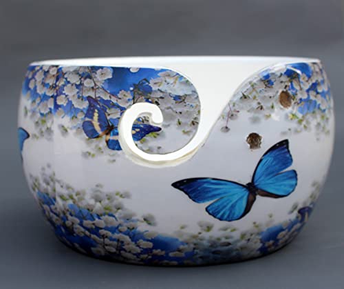 Image of Ceramic Yarn Bowl Holder, 7 x 4 Inches Knitting Yarn Bowls with Holes Crochet Bowl Holder Handmade Yarn Storage Bowl for Knitting Crocheting Accessories. (1)