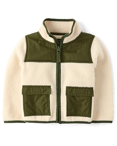 The Childrens Place Baby Boys and Toddler Long Sleeve Sherpa Fleece Full Zip Jacket Haystack 5 Years