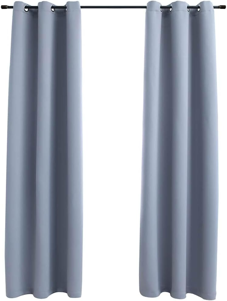 vidaXL Curtains 2 Pcs, Blackout Curtains for Bedroom Living Room, Window Blinds with Rings, Darkening Curtains Drapery, Gray Fabric