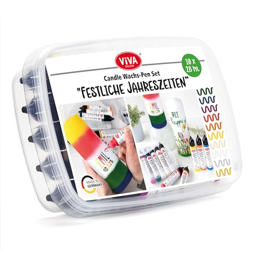 LM-Kreativ Candle Wax Pen Set - Festive Seasons - 10 Colors 0.95 fl. oz Each in Storage Box | DIY Candle Decorating Kit | Wax Pens for Baptism & Holiday Candles | Candle Paint Pens | Gift & Craft Set