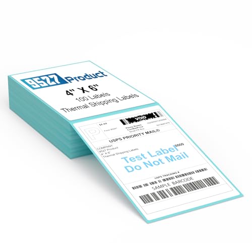 Image of 9527 Product Fanfold 4 x 6 Direct Thermal Labels with Blue Background Paper Perforated Shipping Labels for Thermal Printers, 100 Label per Stack, 1 Stack