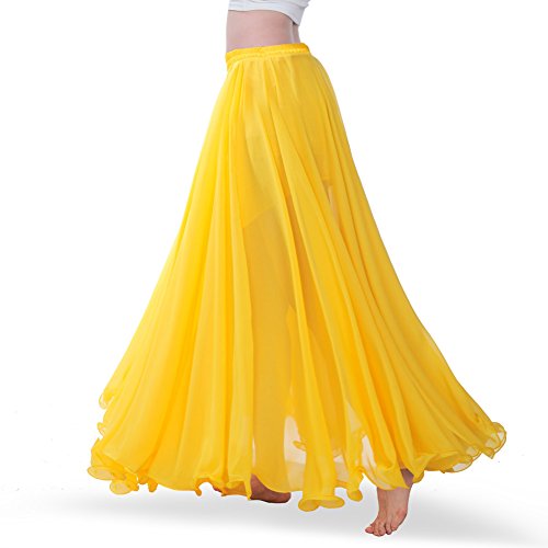Royal Smeela Women's Belly Dance Skirt Ats Voile Maxi Full Tribal Bellydance Chiffon Skirt, Yellow, One Size #TOP2