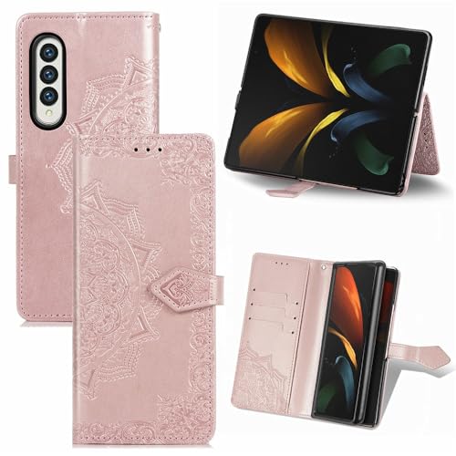 Étui Samsung Galaxy Z Fold 7 en cuir or rose avec portefeuille et clapet magnétique chic
