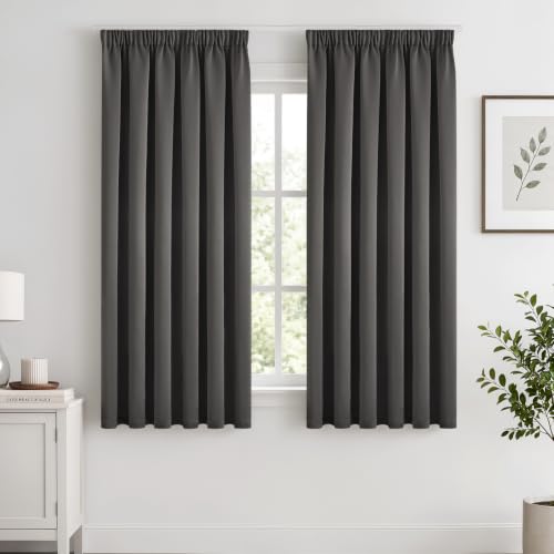Woaboy Cortinas Opacas con Cinta Fruncida 2 Piezas Cortina Ventana Dormitorio Modernas Cortina Anti Luz, Salon Cortinas para Riel Opaca Termica Aislante Habitacion Modernas 101x175 CM, Gris