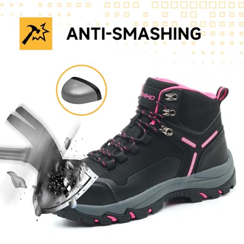 Kezhiho Waterproof Steel Toe Boots for Women Wide Width Non Slip Work Boots Lightweight Slip Resistant Safety Shoes Indestructible Construction Composite Toe Sneakers3
