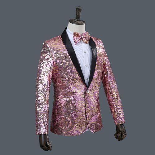 Mens Sparkly Sequin Slim Fit Suit Jacket Shawl Lapel Blazer Lightweight One Button Sport Coat with Bow Tie2