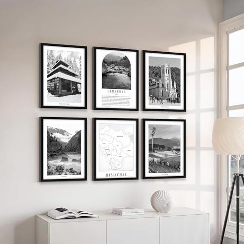 Image of PAINTINGMANTRA A3 Himachal Wall Art Prints Pack of 6, Heritage Landmark Framed Wall Decor, Himalayan Landscapes, Famous Temples, Photos for Living Room, Office Decoration (32x44 cm)
