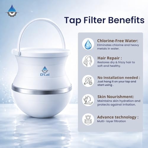 Image of D'Cal Tap Filter for Hard Water | Affordable Water Softener for Home | Reduces Hair Fall & Skin Issues | Filter for Tap | for Borewell /Tanker Water | Easy refill cartridge |